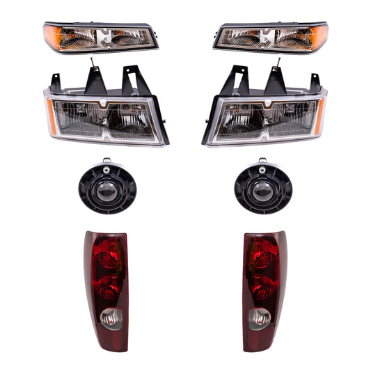 Brock Replacement Driver and Passenger Side Headlights, Park Signal Lights, Fog Lights and Tail Lights 8 Piece Set Compatible with 2005-2008 Colorado with Xtreme Package ONLY