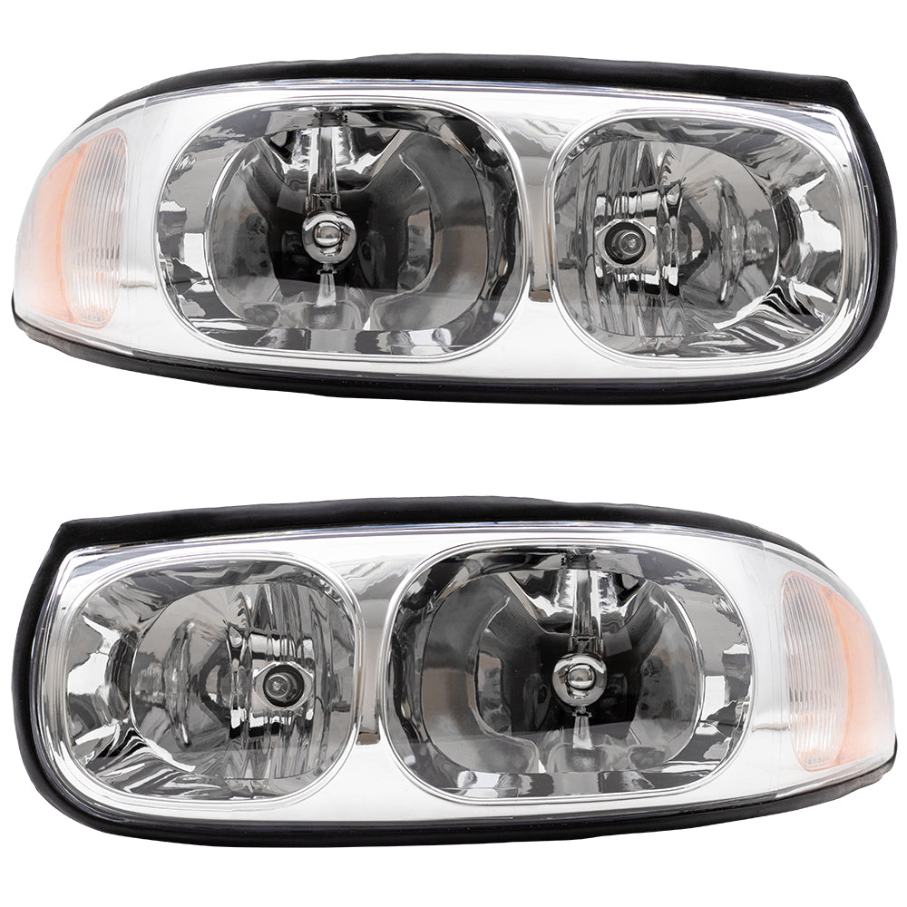 Headlight for 2000-2005 LeSabre Limited w/ Fluted High Beam 4 Bulb Sockets 19245379 Set