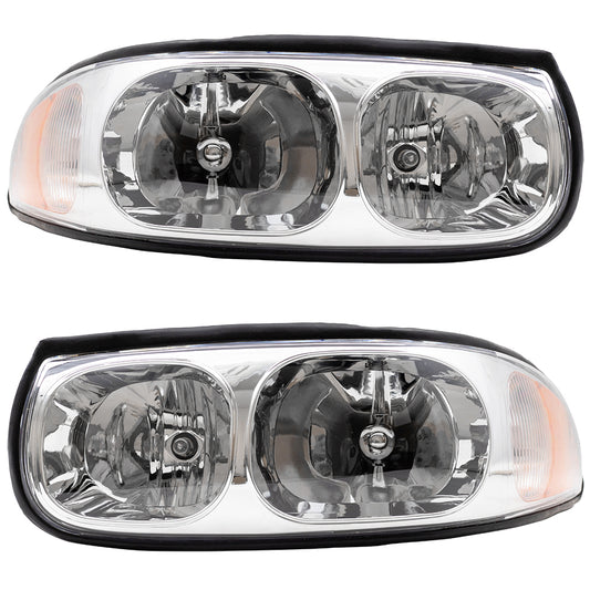 Headlight for 2000-2005 LeSabre Limited w/ Fluted High Beam 4 Bulb Sockets 19245379 Set