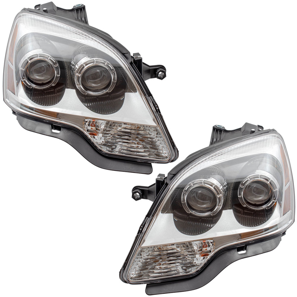 Brock Replacement Set Halogen Headlights Headlamps Clear Lens Compatible with 08-12 Acadia
