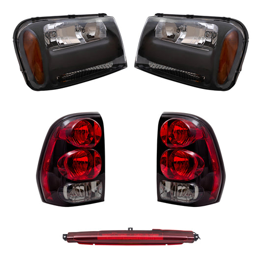 Brock Replacement Headlights and Tail Lights with 3rd Brake Lamp Compatible with 2006-2009 Trailblazer 2006 Trailblazer EXT