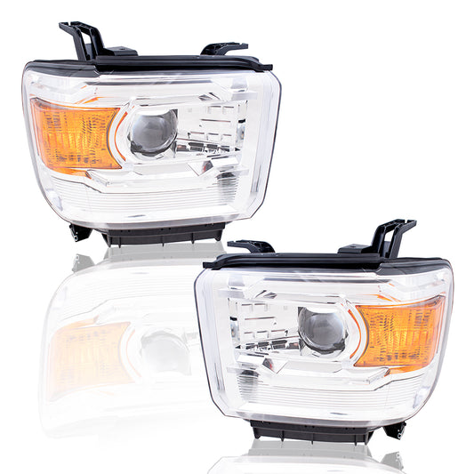 Headlight for 2014-2018 Sierra 1500 Performance Projector Type w/ Chrome Bezel for 2015-2019 Sierra 2500 HD Set