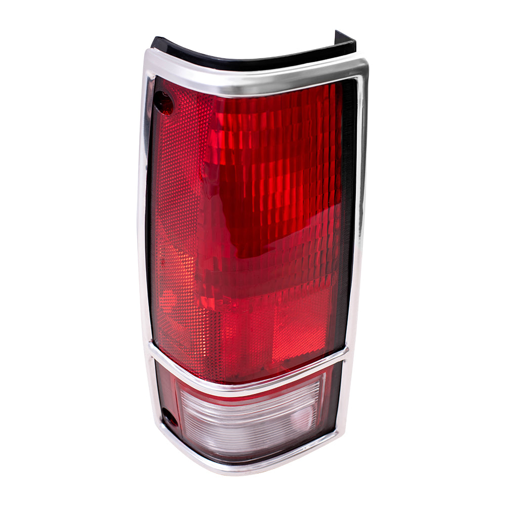 Brock Replacement Driver Tail Light with Chrome Bezel Compatible with 1982-1993 S10 S15 Pickup Truck 915707
