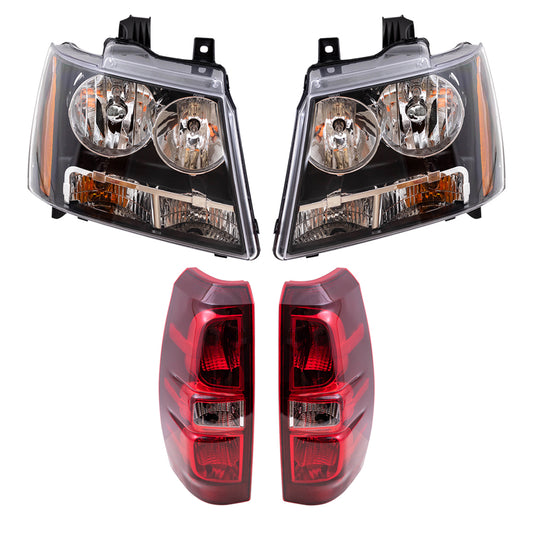 Brock Replacement Headlights with Tail Lights Compatible with 2007-2013 Avalanche Pickup Truck