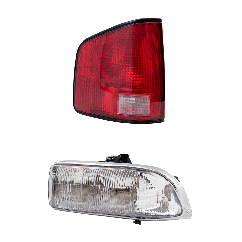 Brock Replacement Driver and Passenger Side Halogen Combination Headlight Assemblies and Tail Light Units with Black Edge 4 Piece Set Compatible with 1998-2004 S10