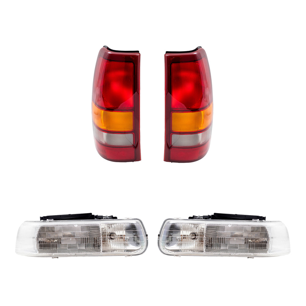 Brock Replacement Halogen Headlight Assembly and Fleetside Tail Light Unit 4 Piece Set Compatible with 99-02 Silverado 1500/2500