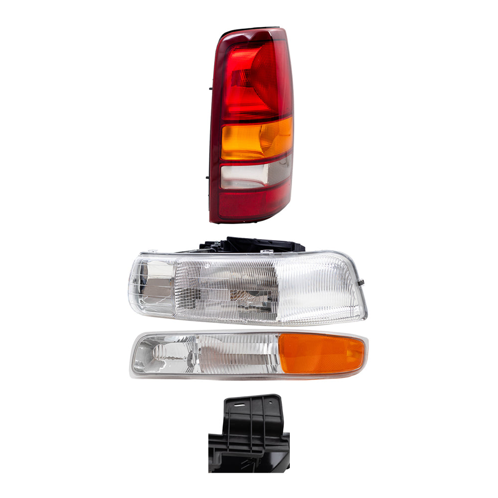 Brock Replacement Halogen Headlight and Fog Light Assemblies and Fleetside Tail Light and Park/Signal/Side Marker Light Units 8 Piece Set Compatible with 99-02 Silverado 1500/2500