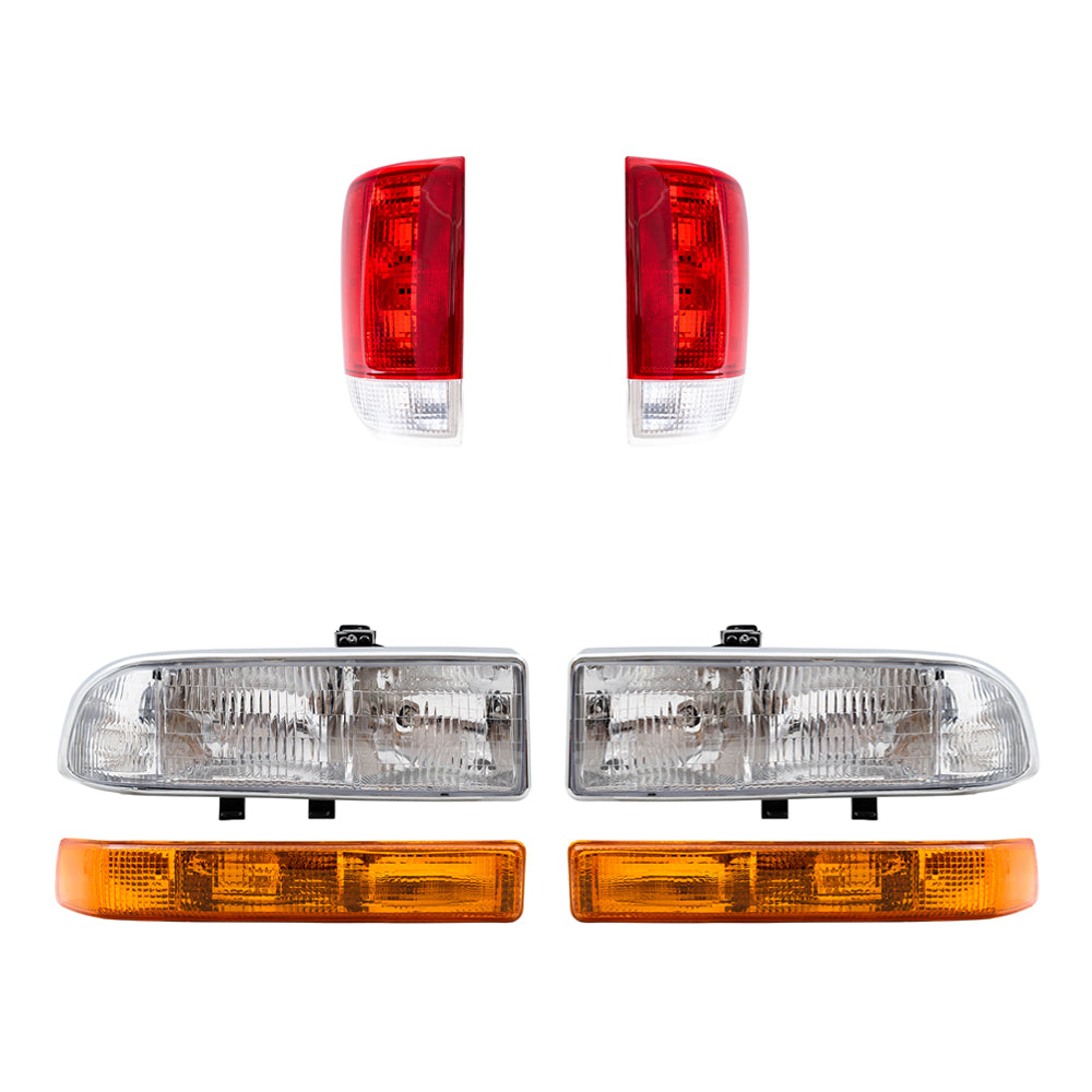 Brock Replacement Driver and Passenger Side Headlights, Park Signal Light Units W/O Fog Lights and Tail Lights 6 Piece Set Compatible with 1998-2005 Blazer