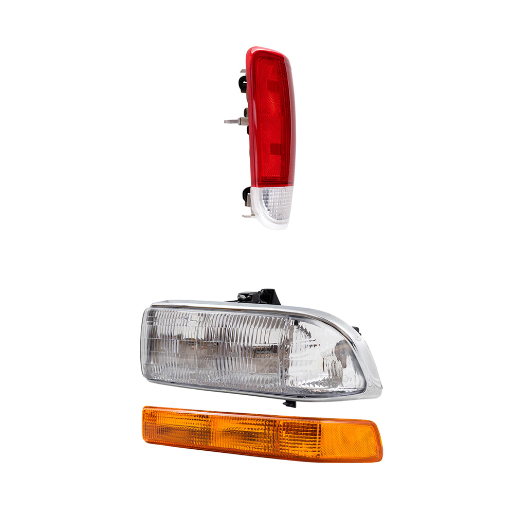 Brock Replacement Driver and Passenger Side Headlights, Park Signal Light Units W/O Fog Lights and Tail Lights 6 Piece Set Compatible with 1998-2005 Blazer