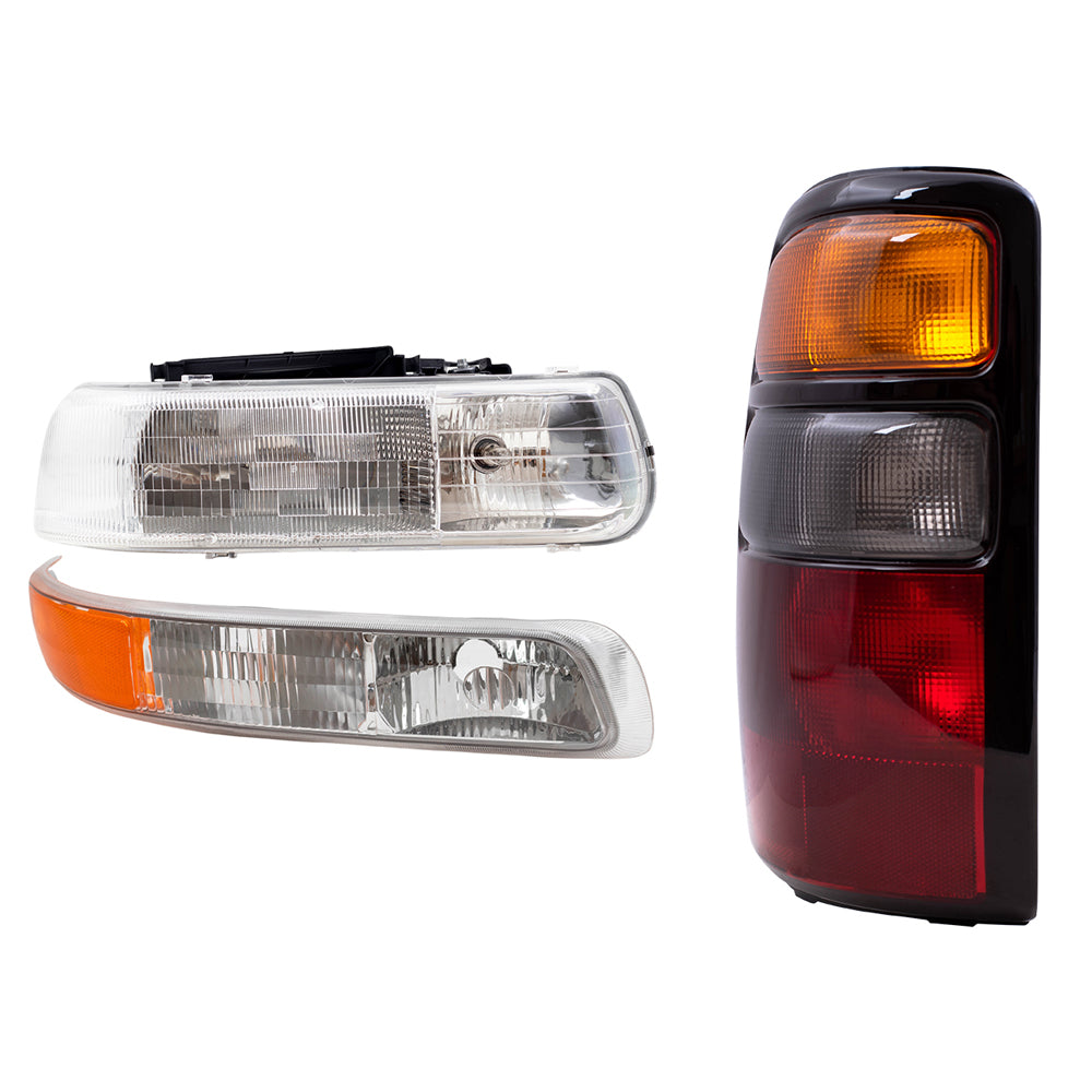 Brock Replacement Headlights, Tail Lights & Park Signal Side Lamps 6 Pc Driver and Passenger Set Compatible with 2004 2005 2006 Tahoe Suburban