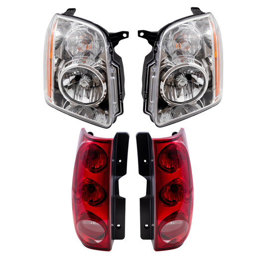 Brock Replacement Driver and Passenger Halogen Combination Headlight Assemblies and Tail Light Assemblies without Black Housing 4 Piece Set Compatible with 2007-2014 GMC Yukon