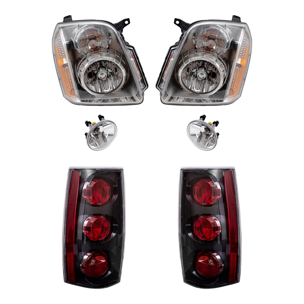 Brock Aftermarket Replacement Part Driver and Passenger Side Halogen Combination Headlight Assemblies, Fog Light Assemblies without Bezel, & Tail Lights Set Compatible with 2008-2013 GMC Yukon Denali