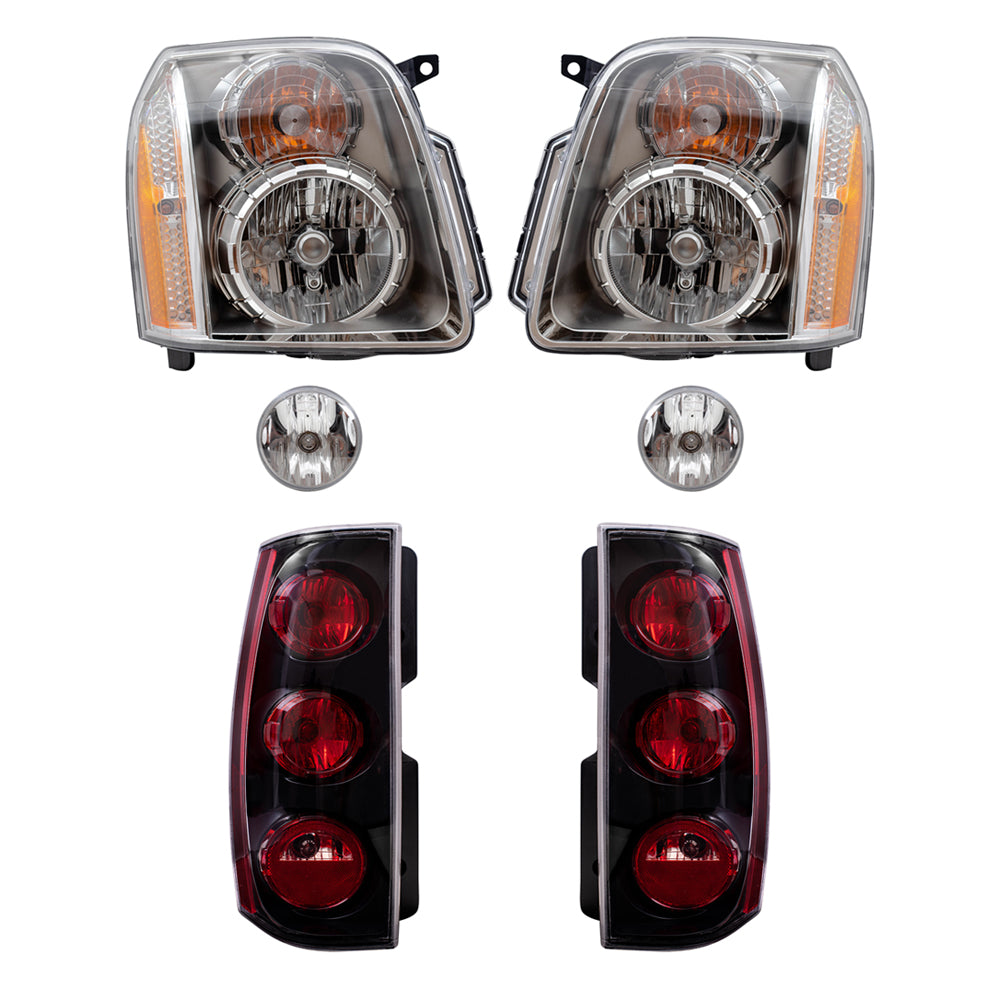 Brock Aftermarket Replacement Part Driver and Passenger Side Halogen Combination Headlight Assemblies, Fog Light Assemblies without Bezel, & Tail Lights Set Compatible with 2008-2013 GMC Yukon Denali