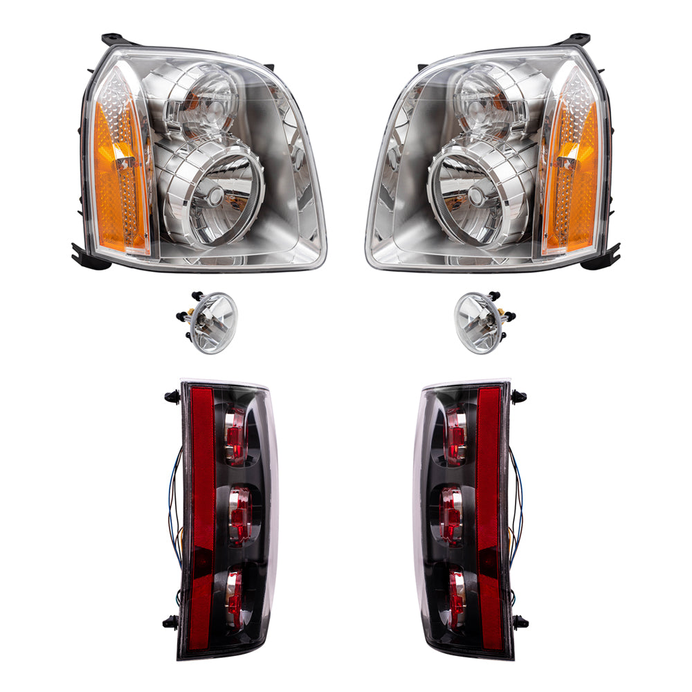 Brock Aftermarket Replacement Part Driver and Passenger Side Halogen Combination Headlight Assemblies, Fog Light Assemblies without Bezel, & Tail Lights Set Compatible with 2008-2013 GMC Yukon Denali
