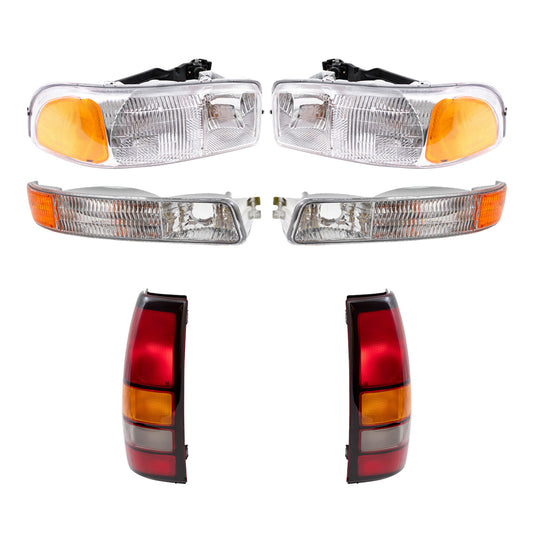 Brock Replacement Driver and Passenger Side Headlights, Park Signal Lights and Tail Lights 6 Piece Set Compatible with 2004-2006 Sierra & 2007 Sierra Classic Fleetside ONLY
