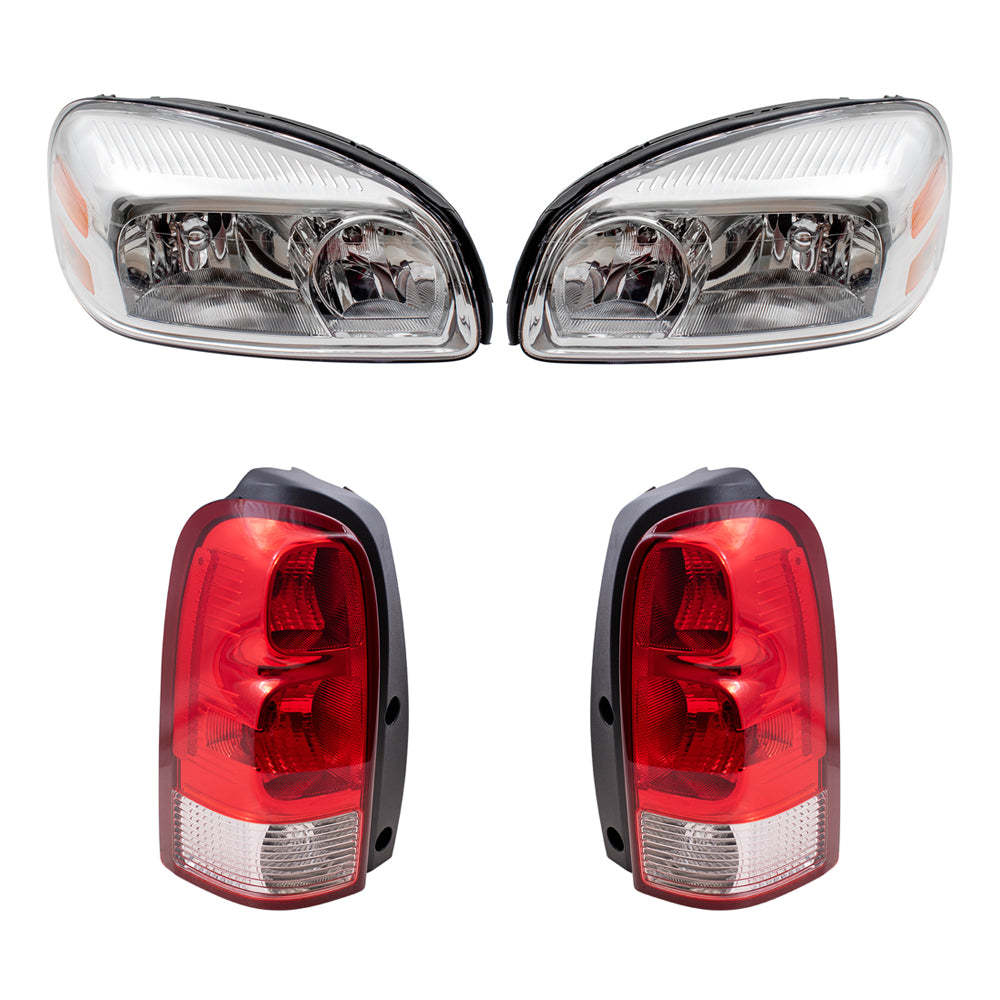 Brock Replacement Driver and Passenger Side Halogen Combination Headlights and Tail Lights 4 Piece Set Compatible with 2005-2009 Uplander & Montana SV6/ 2005-2007 Terraza & Relay