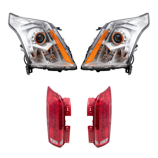 Brock Replacement Driver and Passenger Side Halogen Combination Headlight and Tail Light Assemblies 4 Piece Set Compatible with 2010-2013 SRX