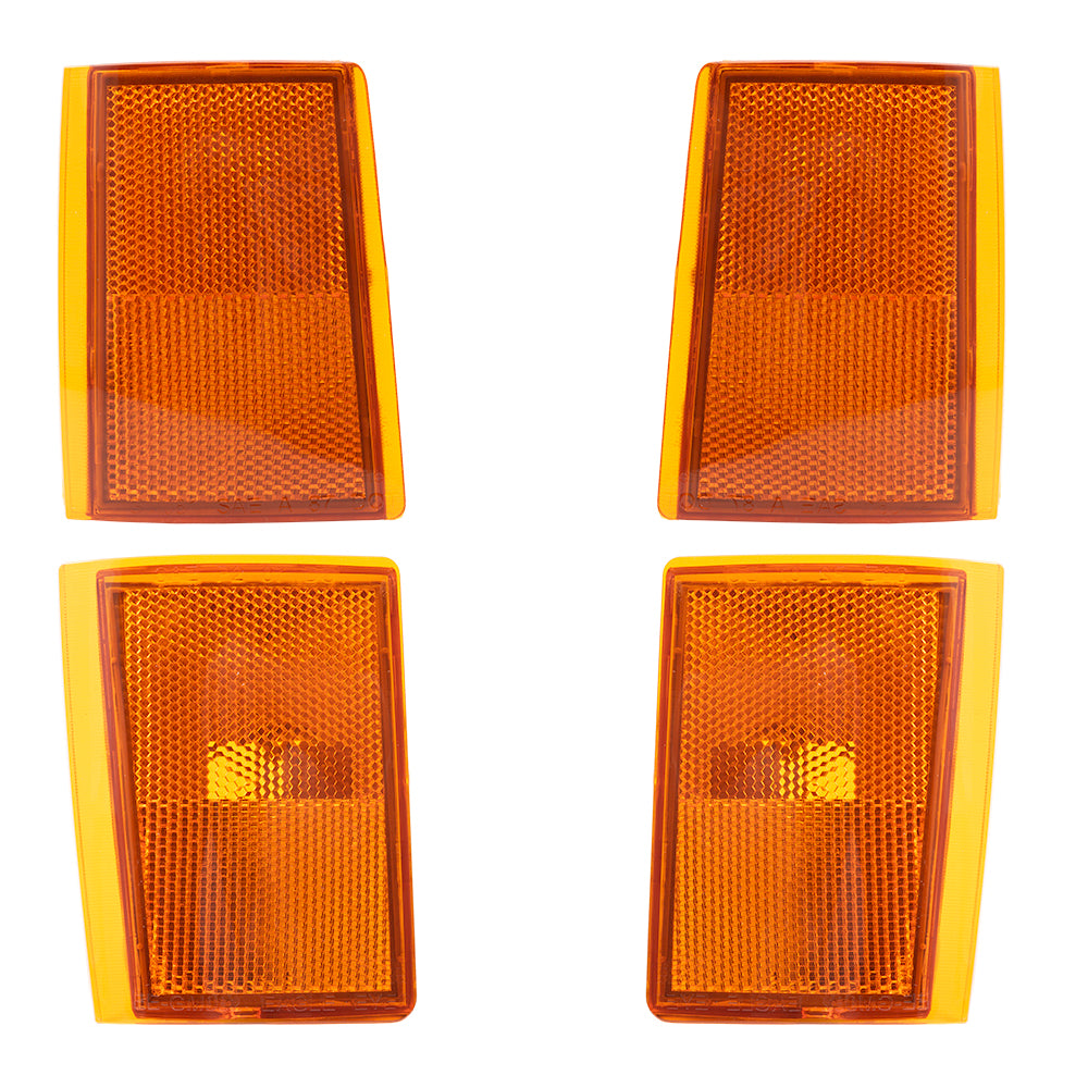 Brock Replacement 4 Pc Side Signal Marker Reflectors Compatible with Chevrolet 1988-1993 C/K Pickup 1992-1993 Suburban Blazer