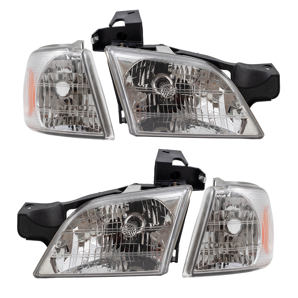 Brock Replacement 4 Pc Set Headlights and Signal Side Marker Lights Compatible with 1997-2005 Venture 10368389 10368388 15130499 15130498
