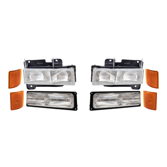 Brock Replacement 8 Pc Set Composite Headlights Front Park Signal Lights with Upper and Lower Side Markers Compatible with 1994-2002 C/K Pickup Truck