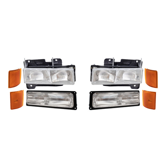 Brock 1223-0054C8 8pc Lighting Set With Headlights-Park/Signal Lights-Upper & Lower Side Marker Lights Compatible With 1994-2002 GMC C/K Pickup 1994-1999 GMC Yukon/Suburban - Not For Chevrolet Models