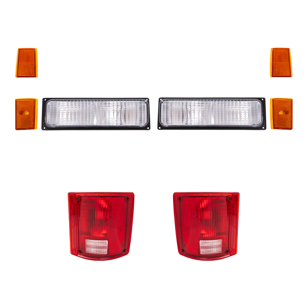 Brock Replacement Driver and Passenger Side Park Signal Marker Lights, Upper Side Marker Reflectors, Lower Side Marker Lights and Tail Lights 8 Piece Set Compatible with 1988-1989 C/K Trucks