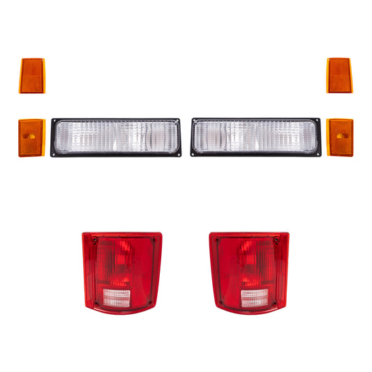 Brock Replacement Driver and Passenger Side Park Signal Marker Lights, Upper Side Marker Reflectors, Lower Side Marker Lights and Tail Lights 8 Piece Set Compatible with 1988-1989 C/K Trucks