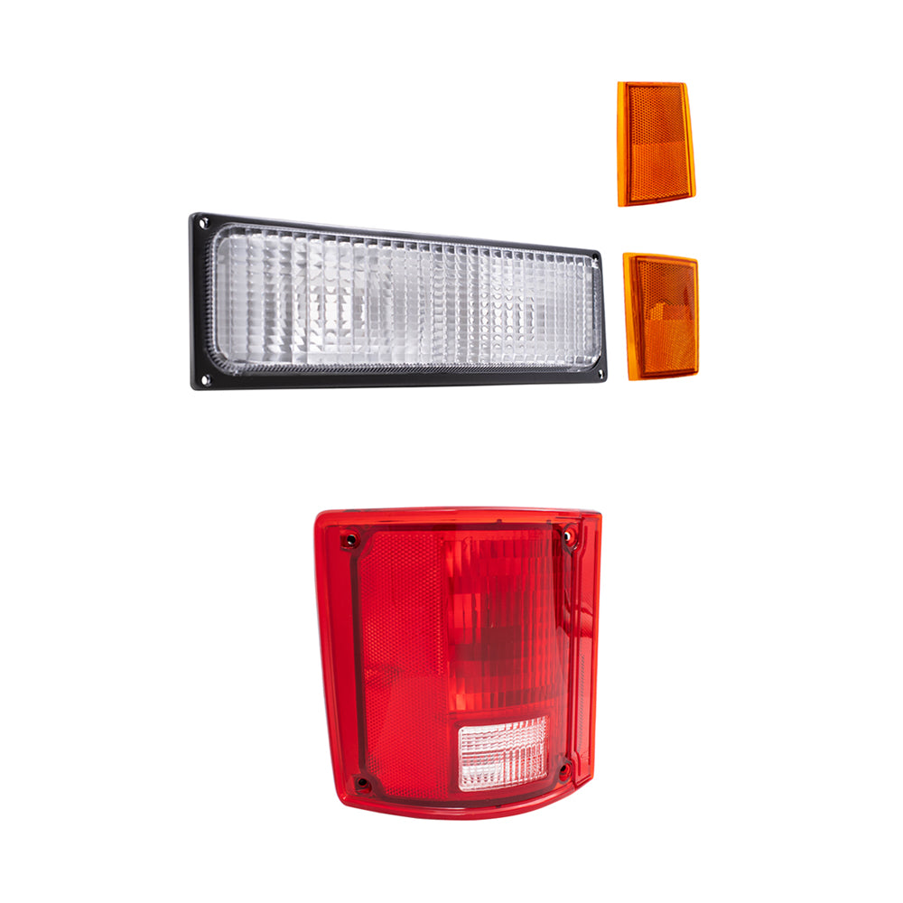 Brock Replacement Driver and Passenger Side Park Signal Marker Lights, Upper Side Marker Reflectors, Lower Side Marker Lights and Tail Lights 8 Piece Set Compatible with 1988-1989 C/K Trucks