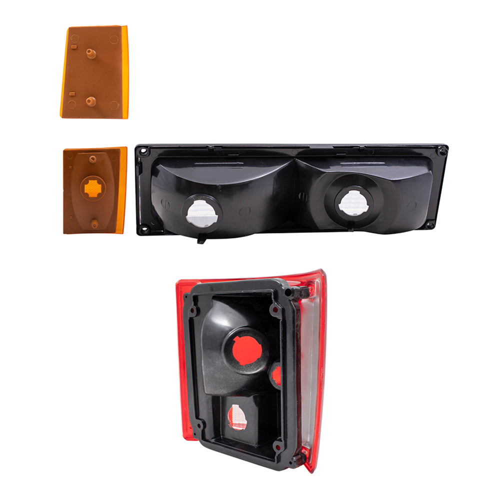 Brock Replacement Driver and Passenger Side Park Signal Marker Lights, Upper Side Marker Reflectors, Lower Side Marker Lights and Tail Lights 8 Piece Set Compatible with 1988-1989 C/K Trucks
