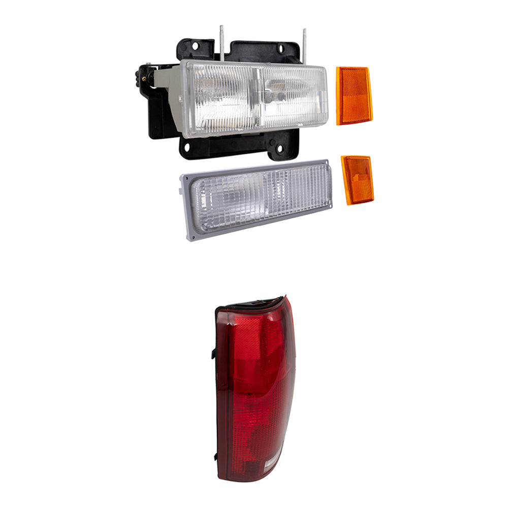 Brock Replacement Headlights, Signal Marker Lights, Upper Side Marker Reflectors, Lower Side Marker Lights and Tail Lights 10 Piece Set Compatible with 1990-1993 C/K Trucks & 1992-1993 Suburban/Blazer