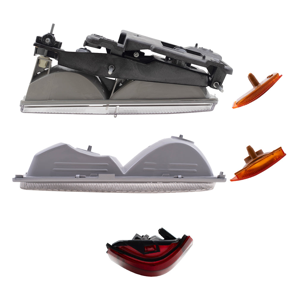 Brock Replacement Headlights, Signal Marker Lights, Upper Side Marker Reflectors, Lower Side Marker Lights and Tail Lights 10 Piece Set Compatible with 1990-1993 C/K Trucks & 1992-1993 Suburban/Blazer
