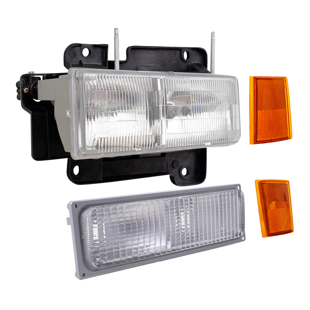 Headlights, Park Signal Marker Light Units, Upper Side Marker Reflectors & Lower Side Marker Light Units Compatible with 1990-1993 C/K Trucks 8 Piece Set