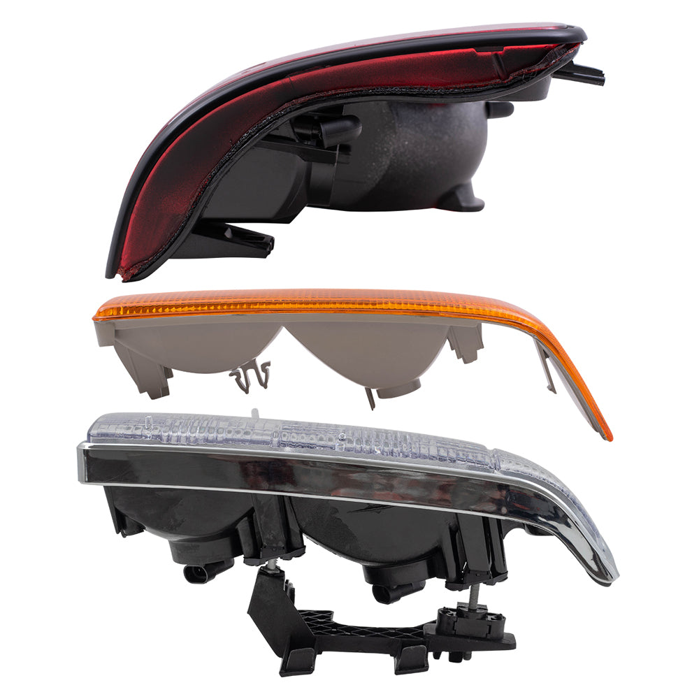 Brock Replacement Driver and Passenger Side Headlights, Park Signal Lights without Fog Lights and Tail Lights with Black Edge 6 Piece Set Compatible with 1998-2004 S10