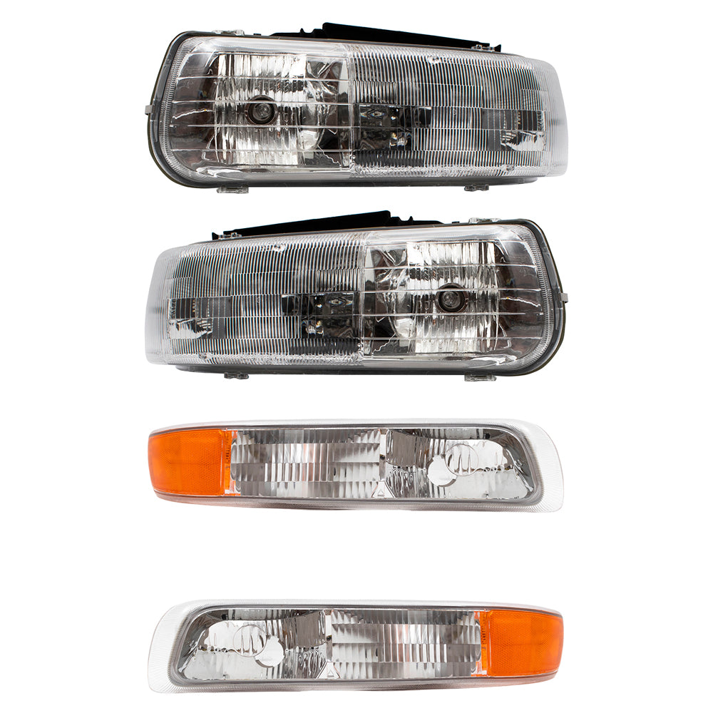 Brock Replacement Driver and Passenger 4 Pc Set Headlights with Side Signal Lights Compatible with 16526133 16526134 15199558 15199559