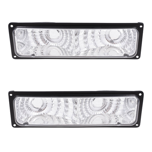 Brock Replacement Driver and Passenger Set Park Signal Front Marker Lights with Diamond Black Lens Compatible with 94-02 C/K Pickup Suburban Yukon Tahoe