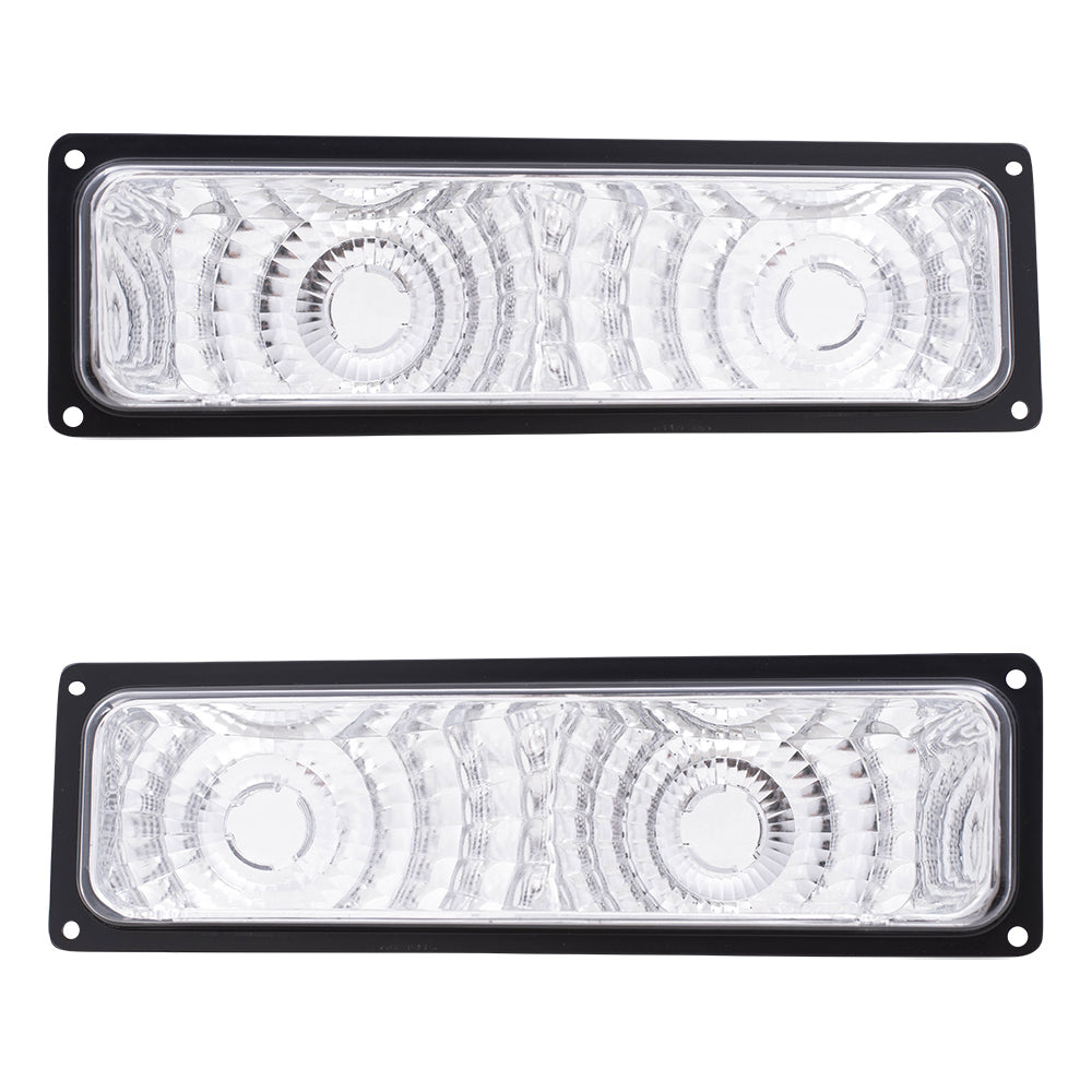 Brock Replacement Driver and Passenger Set Park Signal Front Marker Lights with Diamond Black Lens Compatible with 94-02 C/K Pickup Suburban Yukon Tahoe