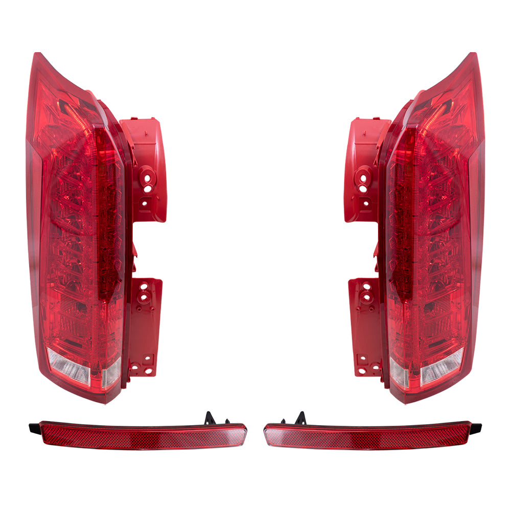 Brock Replacement Driver and Passenger Side Tail Light Assemblies and Rear Reflectors 4 Piece Set Compatible with 2010-2016 SRX