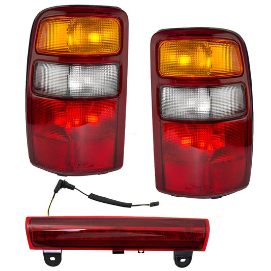 Brock Replacement 3 Piece Set of Taillights with 3rd Brake Light Compatible with SUV with Liftgate 15170955 15198449 15224278