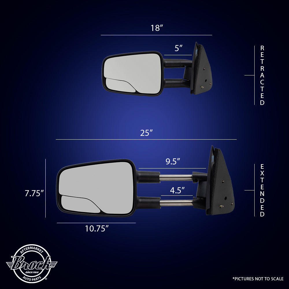 Brock Replacement Passenger Manual Telescopic Tow Mirror with Spotter Glass Compatible with 1999-2007 Silverado Sierra Pickup Truck