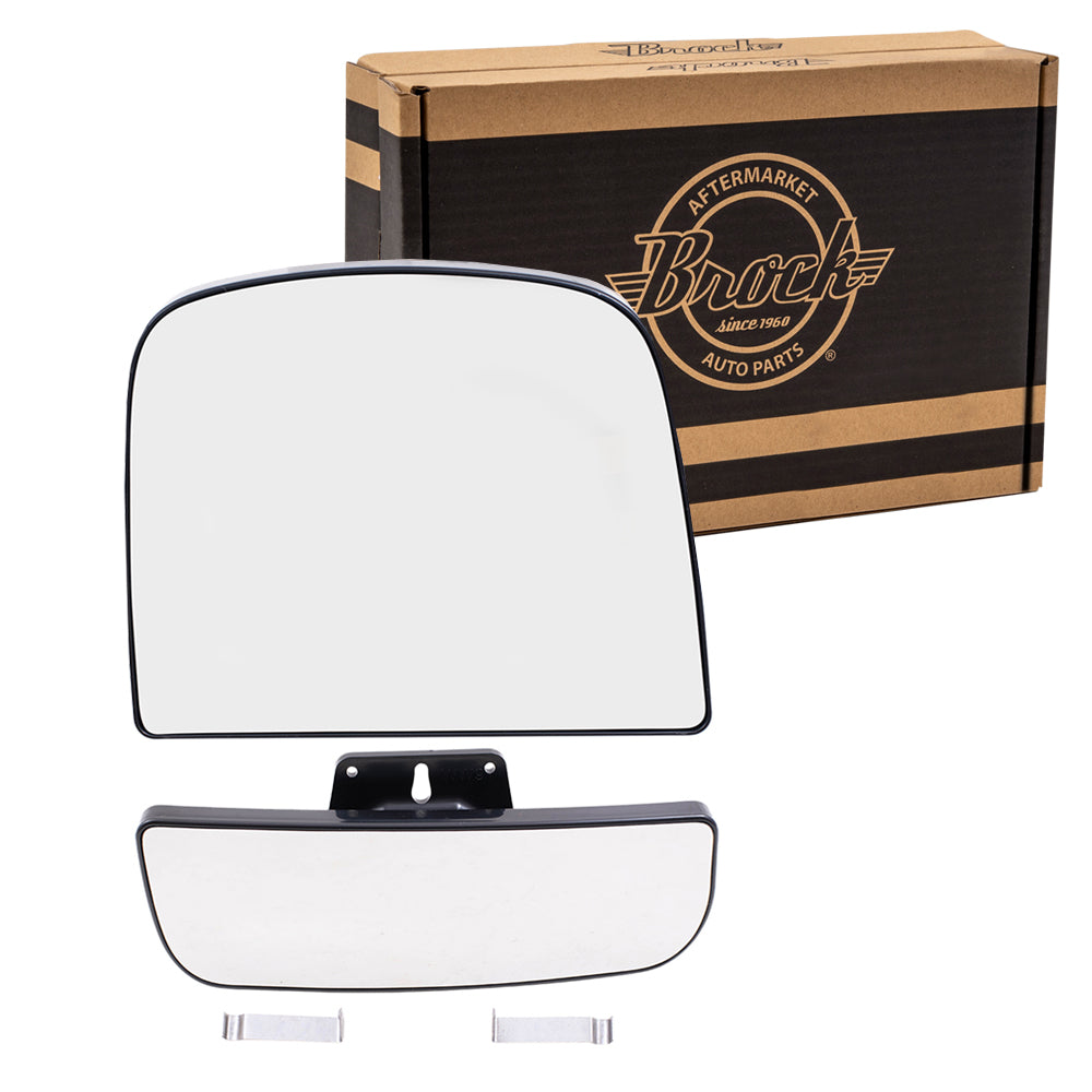 Brock Aftermarket Replacement Passenger Right Upper and Lower Mirror Glass and Base With Heat Set Compatible With 2008-2022 Chevy Express