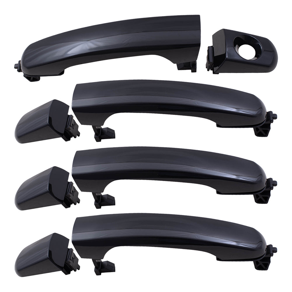 Brock Replacement Driver & Passenger Side Outside Door Handles with Cap 4 Piece Set Compatible with 2005-2009 Equinox/ 2006-2009 Torrent/ 2004-2007 Malibu/ 2008 Malibu Classic/ 2005-2010 G6