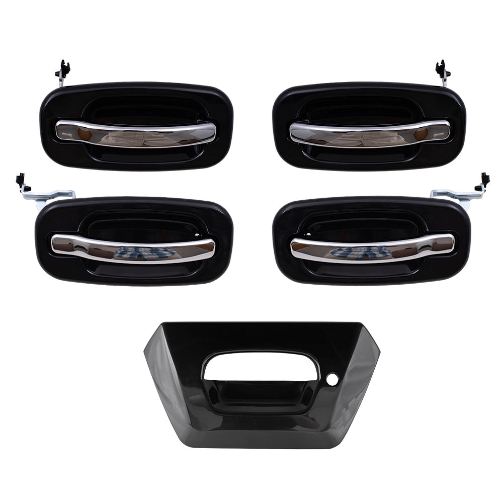 Brock Replacement Front and Rear Outside Door Handles and Tailgate Handle Bezel Paint to Match Black 5 Piece Set Compatible with 2002-2006 Avalanche & 2002-2006 Escalade EXT