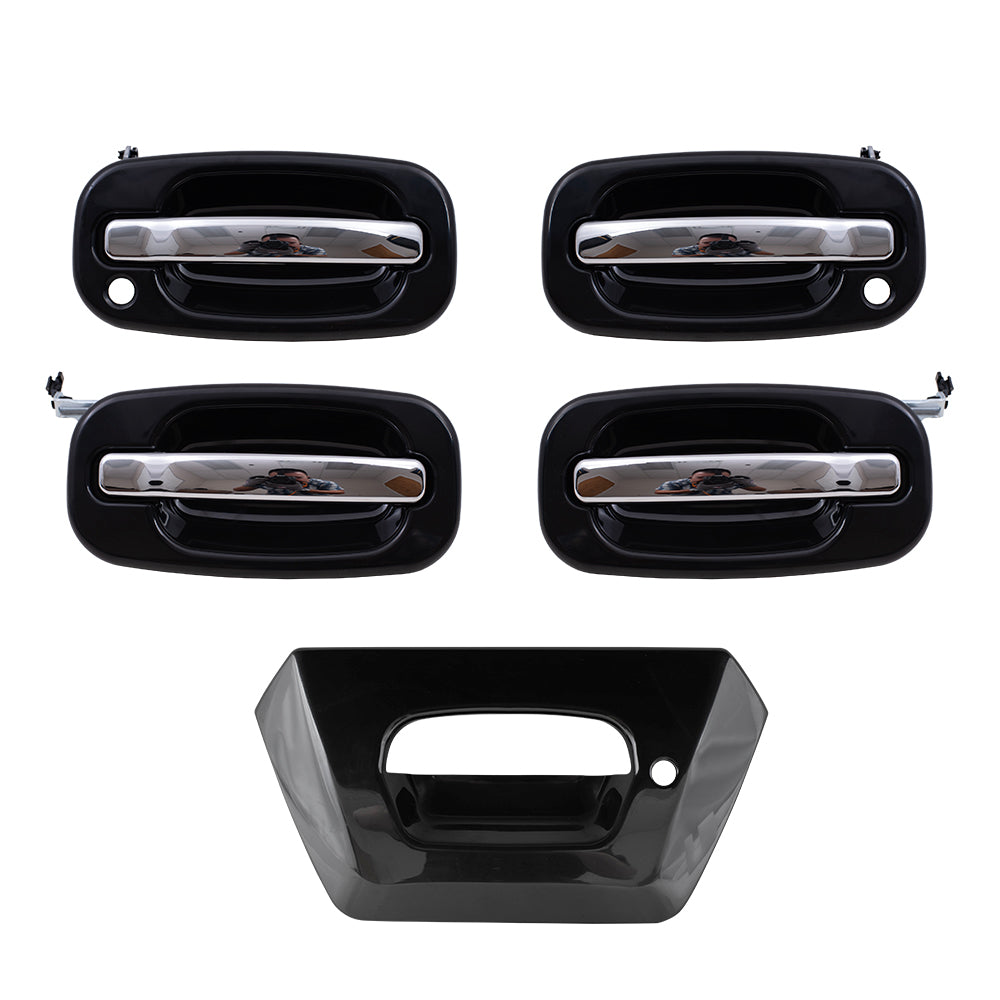 Brock Replacement Front and Rear Outside Door Handles and Tailgate Handle Bezel Paint to Match Black 5 Piece Set Compatible with 2002-2006 Avalanche & 2002-2006 Escalade EXT