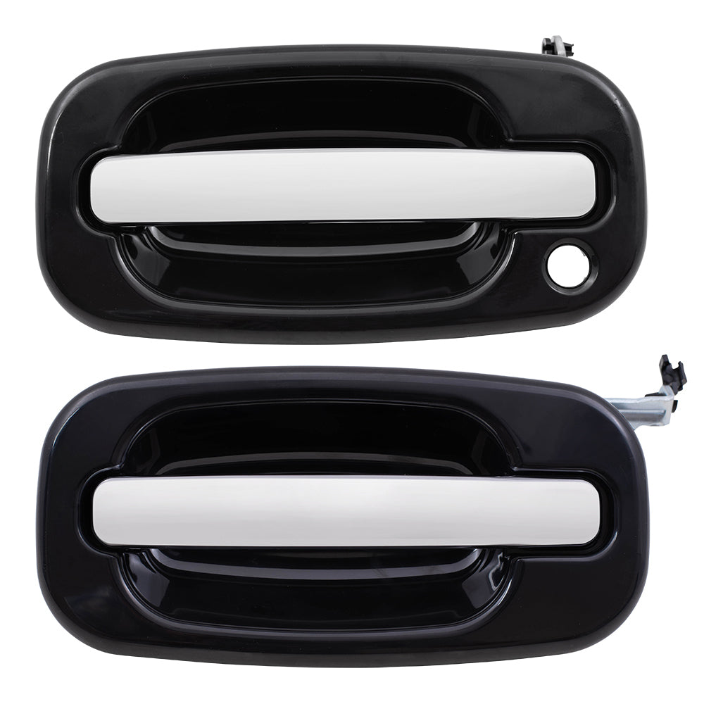 Brock Replacement Driver Side Set of Front & Rear Outside Door Handles Black w/ Chrome Lever Compatible with 1999-2007 Silverado Sierra Pickup Truck 15745149 15745141