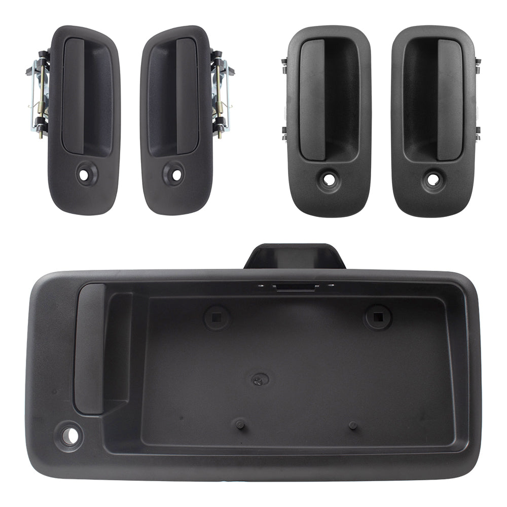 Brock Replacement Outside Textured Black Front Door Handles, Side Hinged Door Handles and Back Handle W/License Plate Bracket 5 Piece Set Compatible with 2003-2009 Express and 03-09 Savana