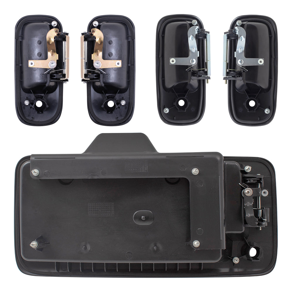 Brock Replacement Outside Textured Black Front Door Handles, Side Hinged Door Handles and Back Handle W/License Plate Bracket 5 Piece Set Compatible with 2003-2009 Express and 03-09 Savana