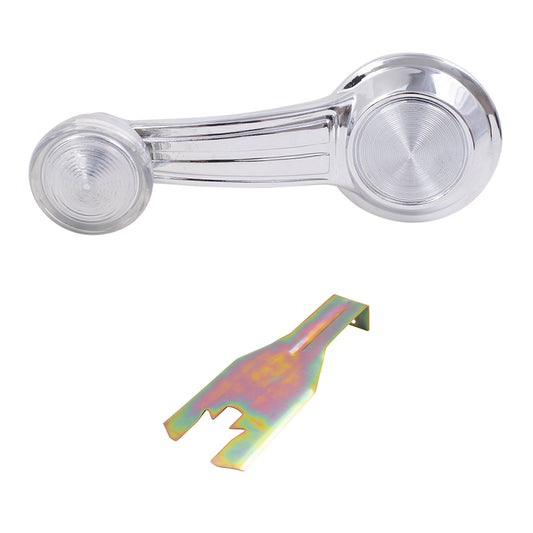Brock Replacement Set Manual Window Crank Chrome w/ Clear Knob Handle & Removal Tool Clip Compatible with Malibu Impala Monte Carlo LeSabre Camaro 1732326
