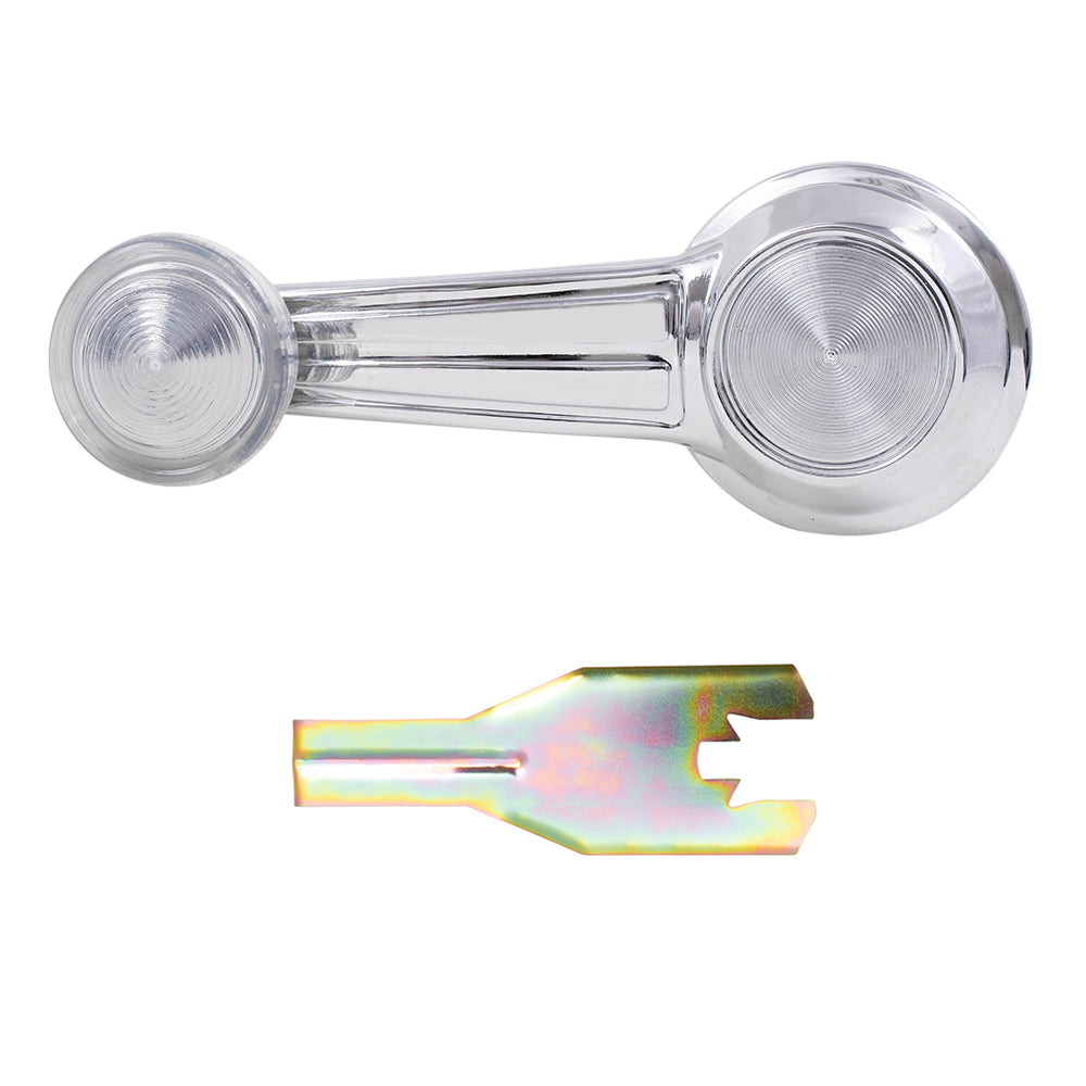 Brock Replacement Set Manual Window Crank Chrome w/ Clear Knob Handle & Removal Tool Clip Compatible with Malibu Impala Monte Carlo LeSabre Camaro 1732326