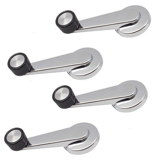 Brock Replacement 4 Pc Set Window Crank Handles Chrome w/ Black Knob Compatible with 1981-1994 Suburban 14026382