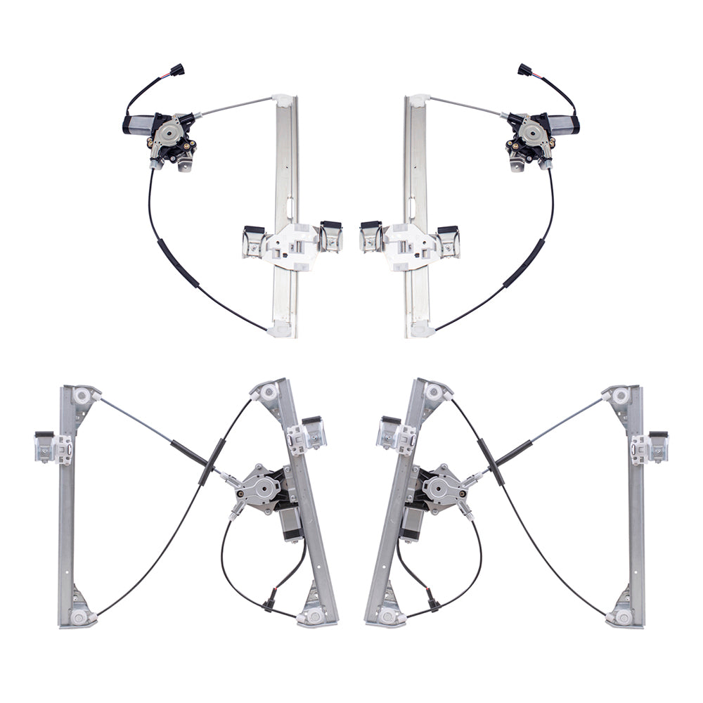 Brock Aftermarket Replacement Driver Left Passenger Right Power Window Regulators with Motor 4 Piece Set Compatible with 2003-2009 Humer H2